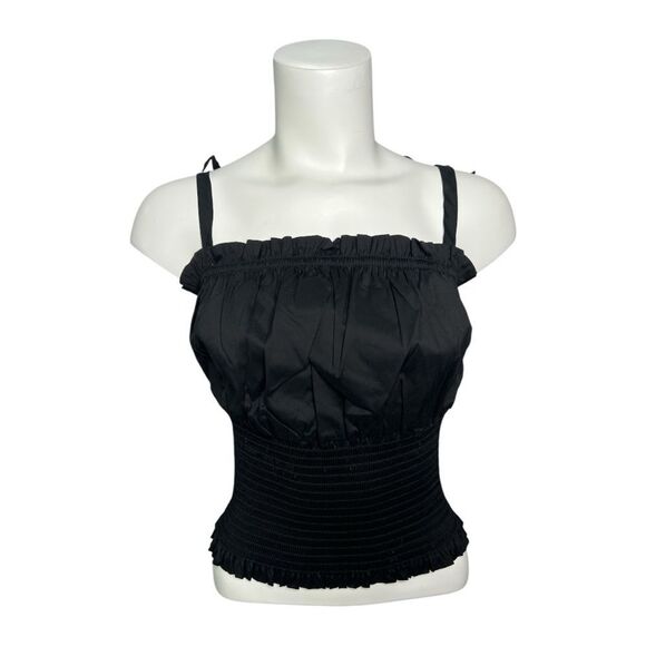 Danielle Bernstein Cami Tank Top Women's 2X Black Smocked Tie Strap Stretchy NEW - Picture 1 of 10